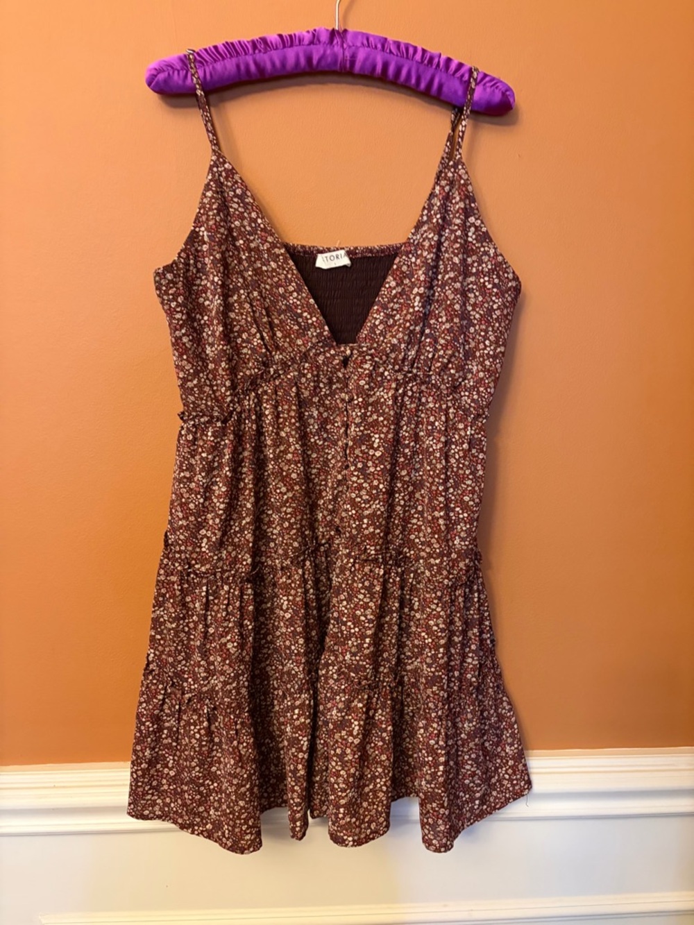 Floral Tiered Spaghetti Strap Dress in Burgundy